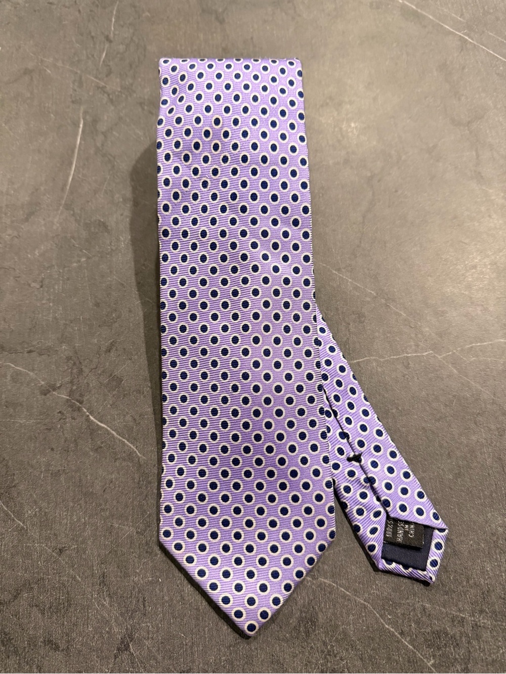 Jos. A. Bank Lavender Tie with Navy and White Dot Pattern